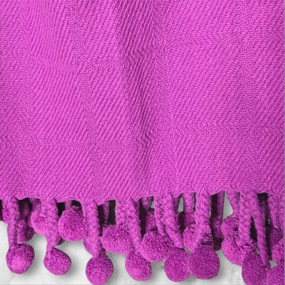 Karma Living Textured Purple Woven Cotton Sofa Throw With Large Pom Pom Fringe